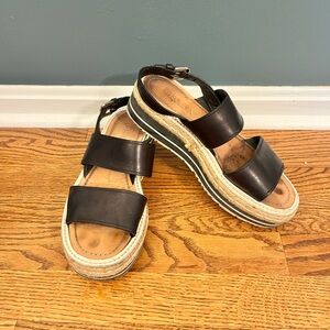 Prada Black Leather Espadrille Platform Sandals